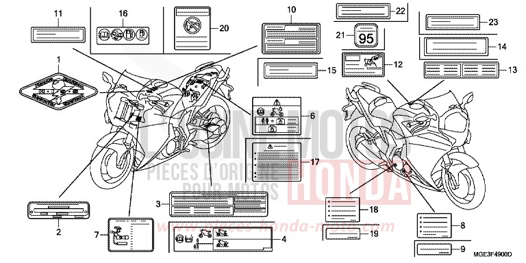 WARNETIKETT von VFR1200F DCT CANDY PROMINENCE RED (R342) von 2013